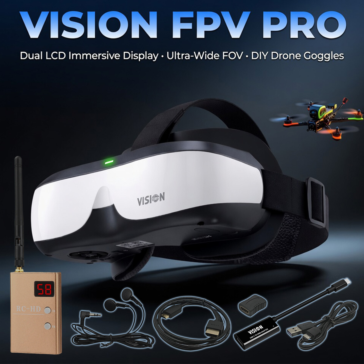Fpv Drone Goggles - نظارات FPV، شاشة مثبتة على الرأس،